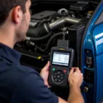 Mechanic Performing a Car Diagnostic Test