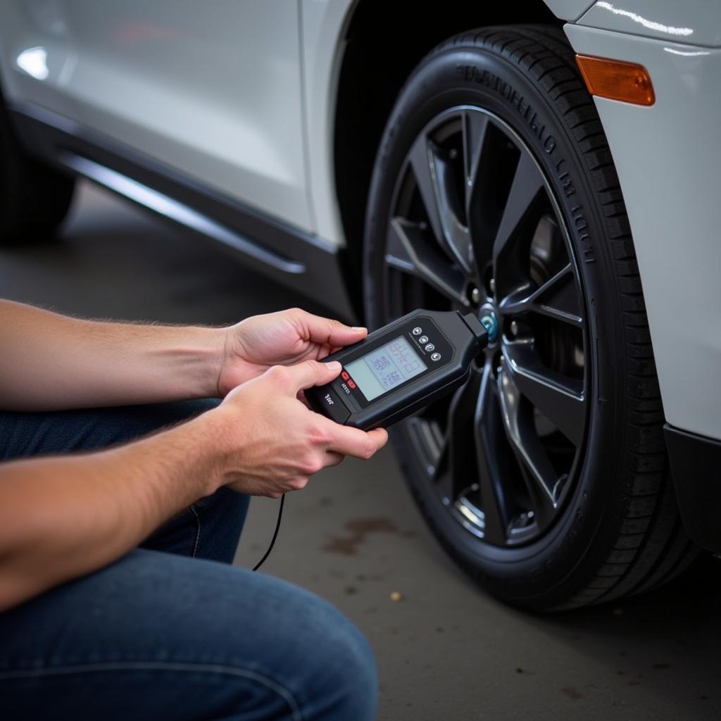 Mechanic performing a car diagnostic test