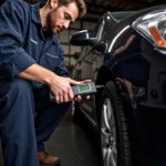 Mechanic Connecting Diagnostic Equipment to Car