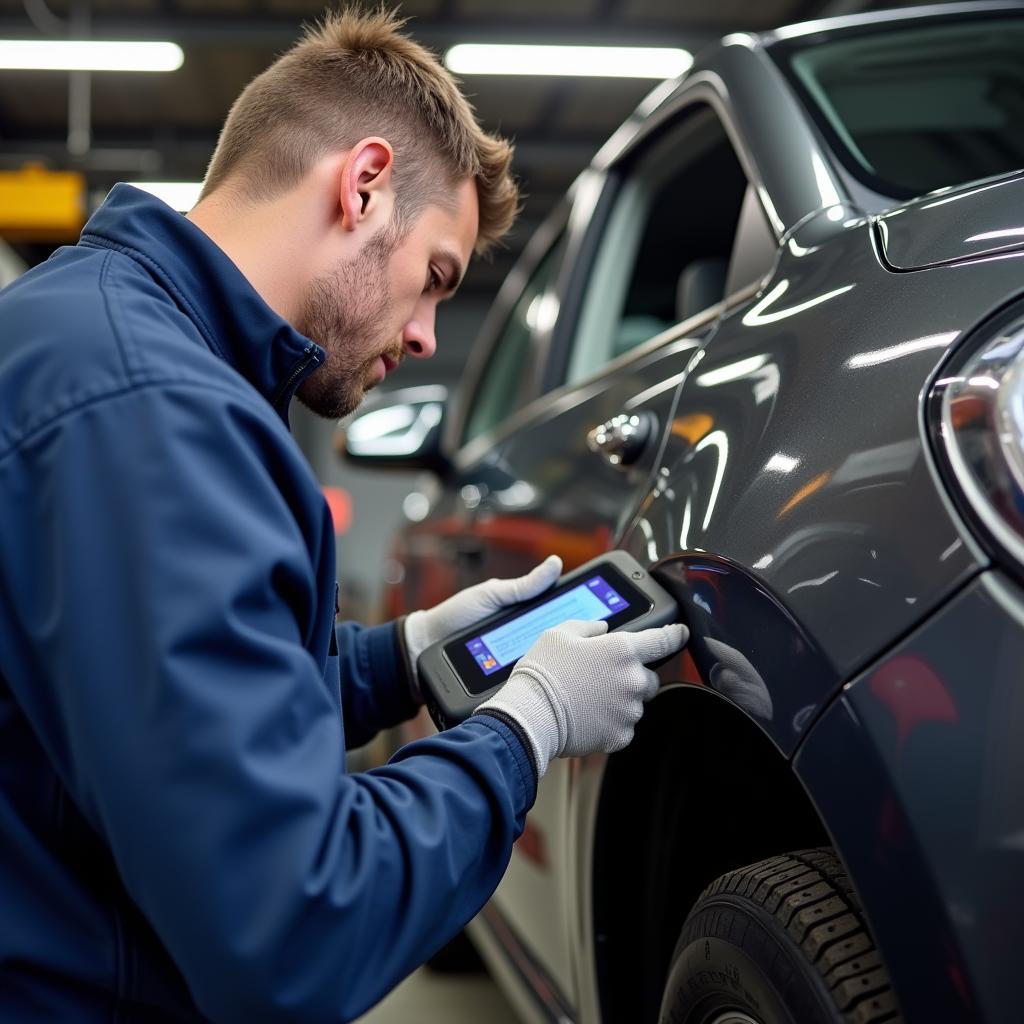 Mechanic performing a car diagnostic test