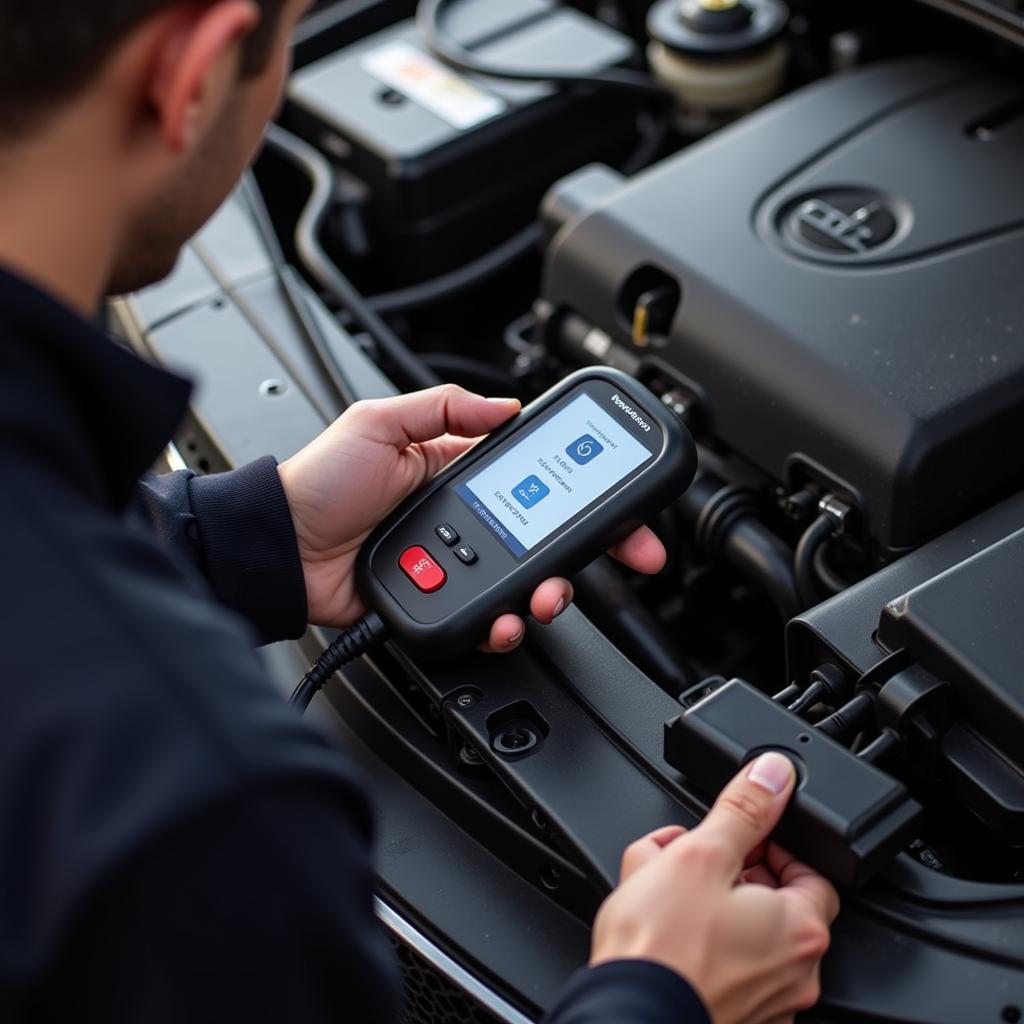 Mechanic performing a car diagnostic test