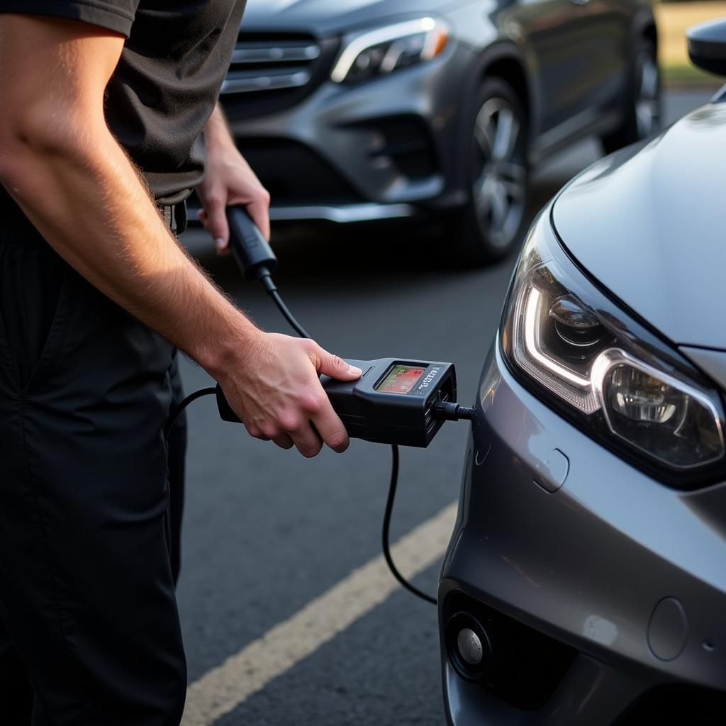 Mechanic Performing Car Diagnostic Test