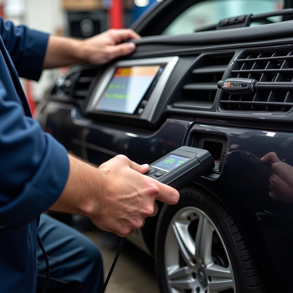 Mechanic Performing a Car Diagnostic Test