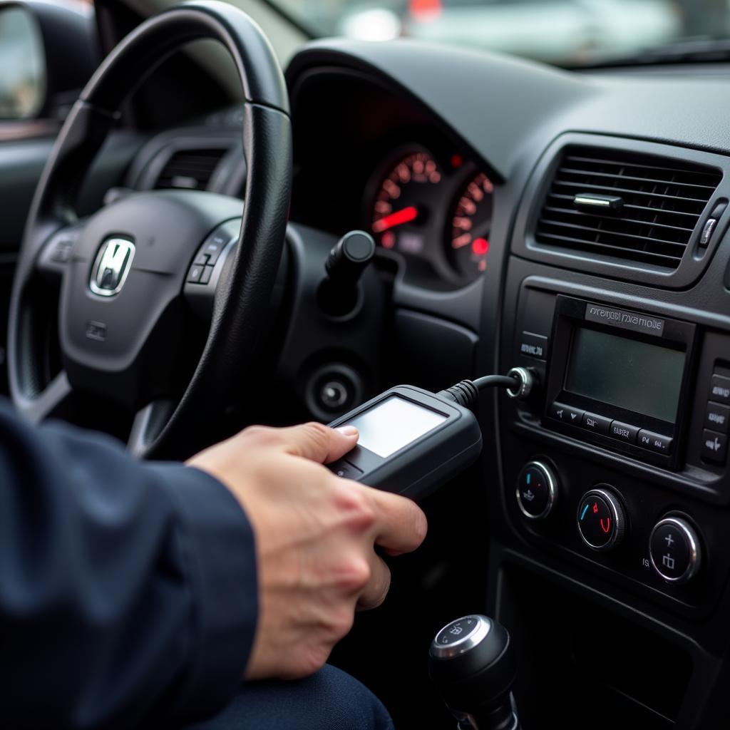 Mechanic performing a car diagnostic test