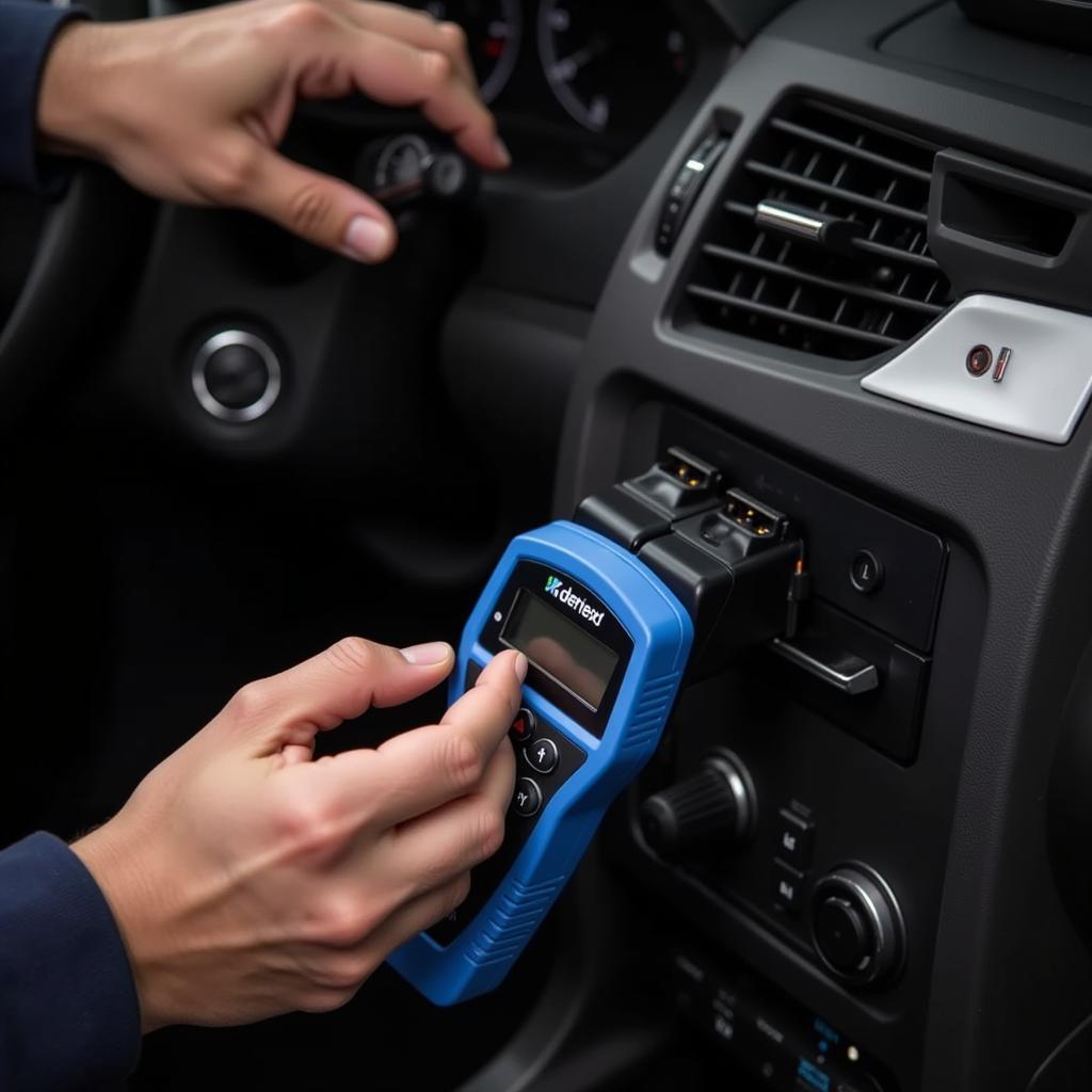 Mechanic Performing a Car Diagnostic Test