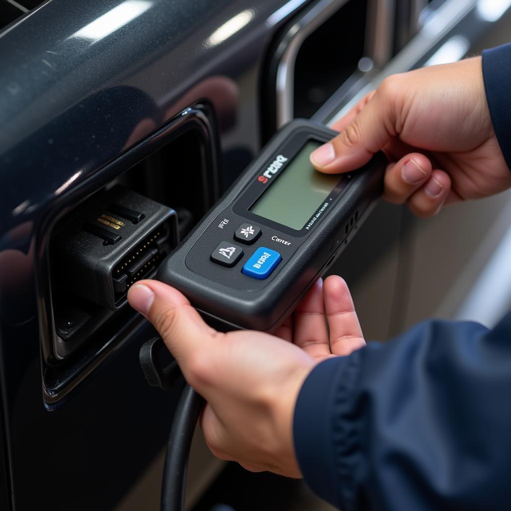 Mechanic performing a car diagnostic test