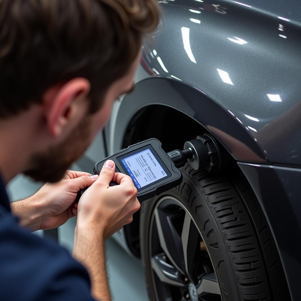 Mechanic performing a car diagnostic test