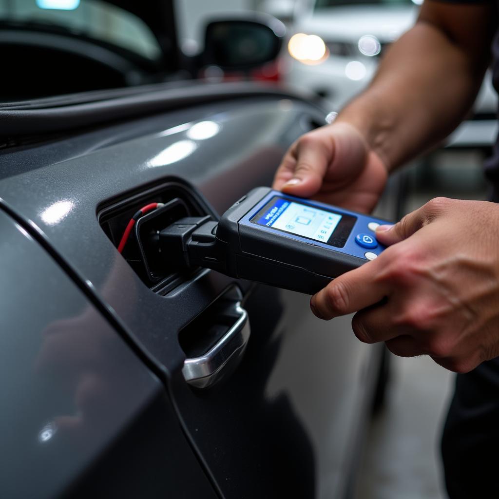 Mechanic Performing a Car Diagnostic Test