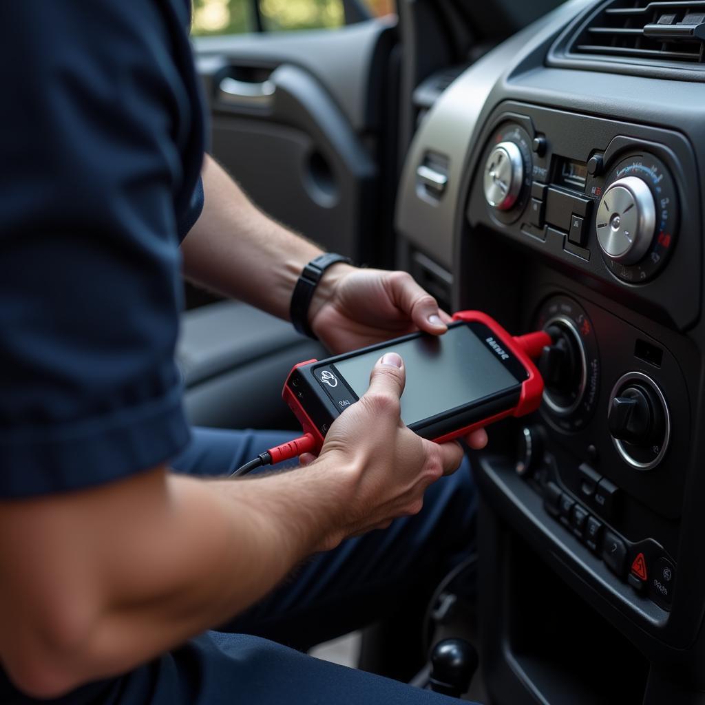 Mechanic Performing Car Diagnostic Test