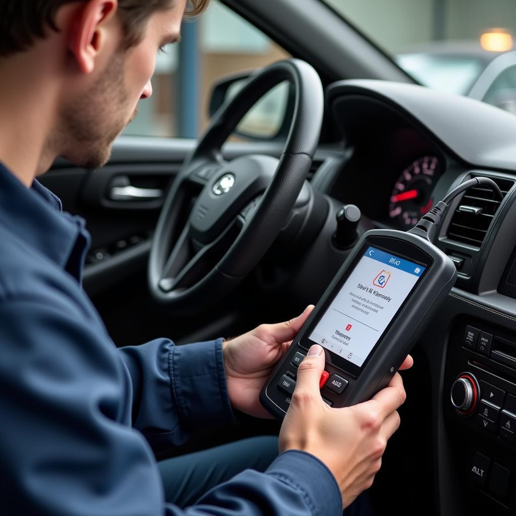 Mechanic Performing a Car Diagnostic Test