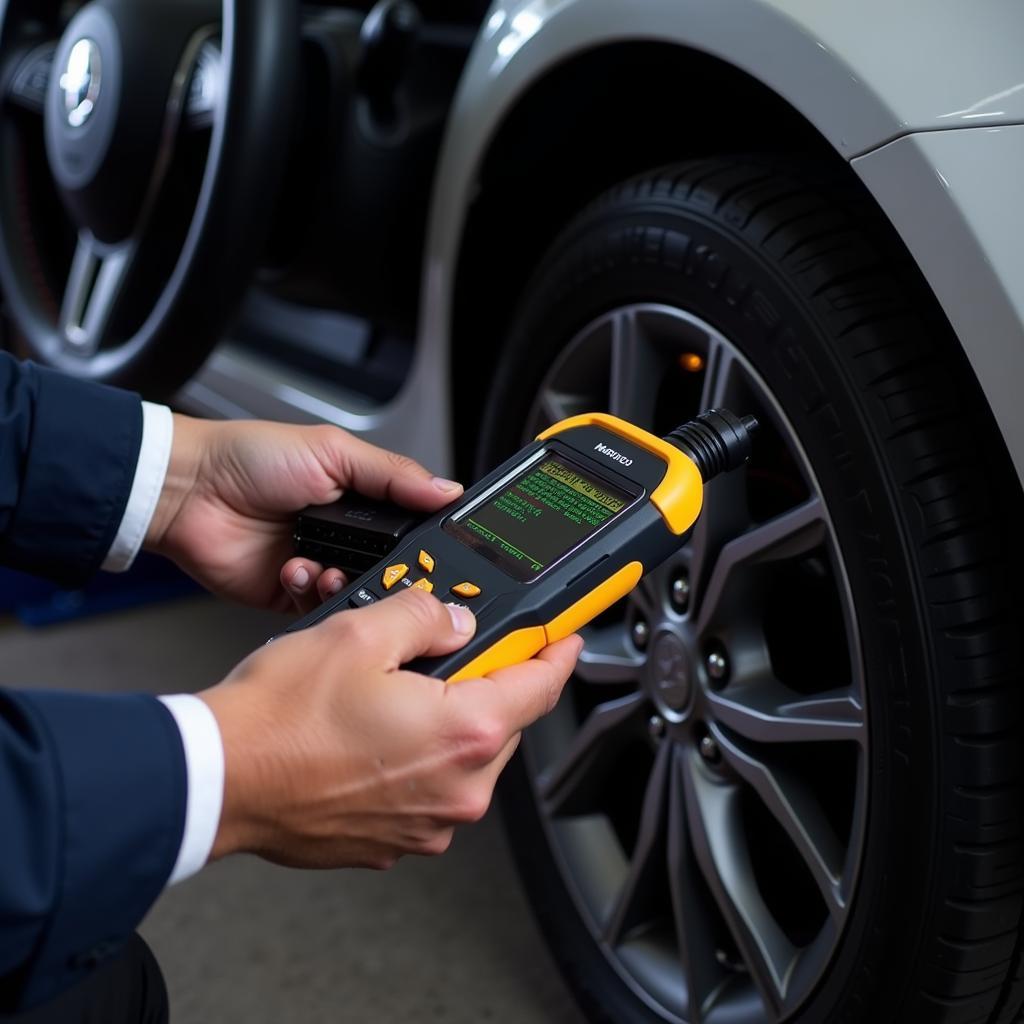 Mechanic Performing a Car Diagnostic Test