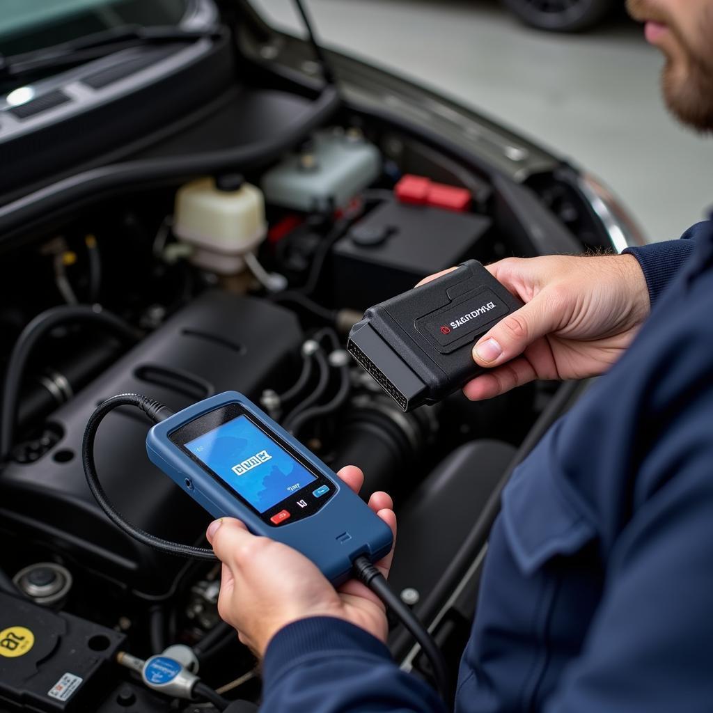 Mechanic Performing a Car Diagnostic Test