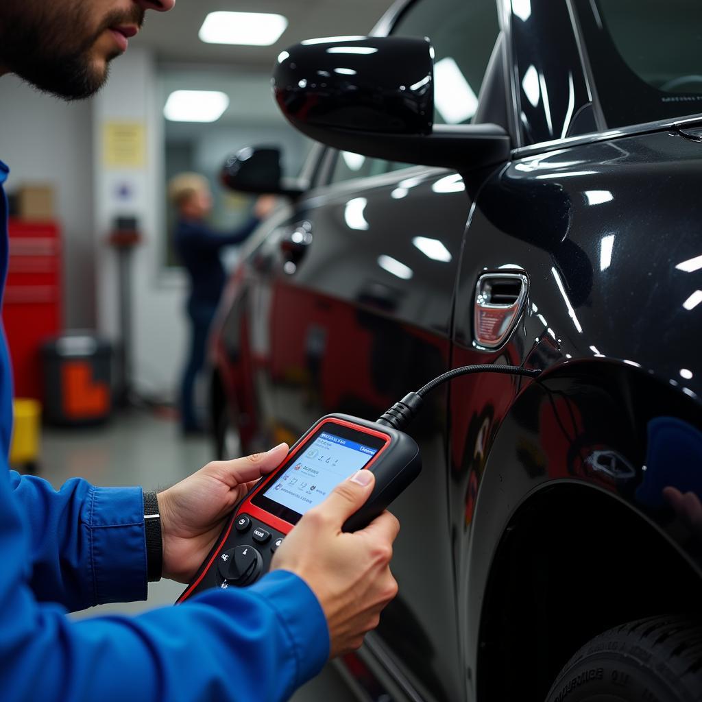 Mechanic Performing a Car Diagnostic Test