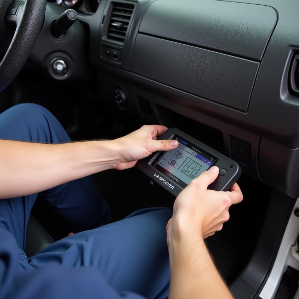 Mechanic Performing a Car Diagnostic Test