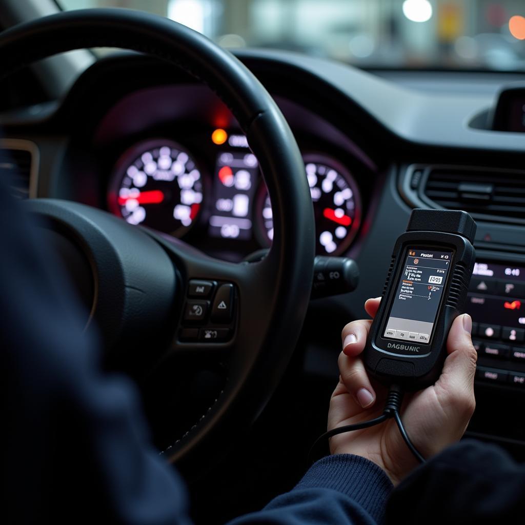 Mechanic Performing a Car Diagnostic Test