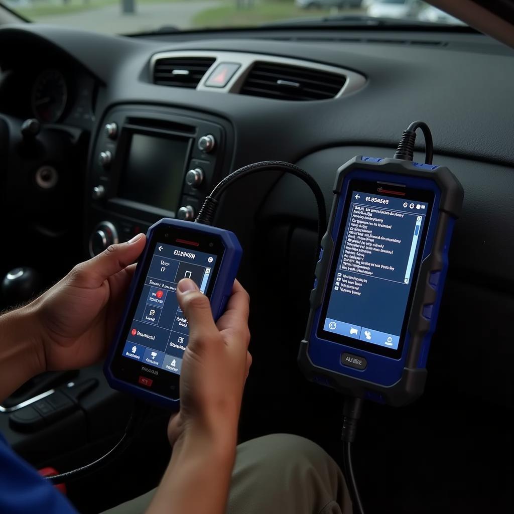 Mechanic Performing a Car Diagnostic Test