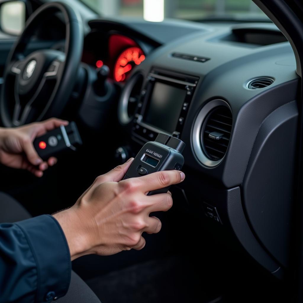 Mechanic Performing a Car Diagnostic Test