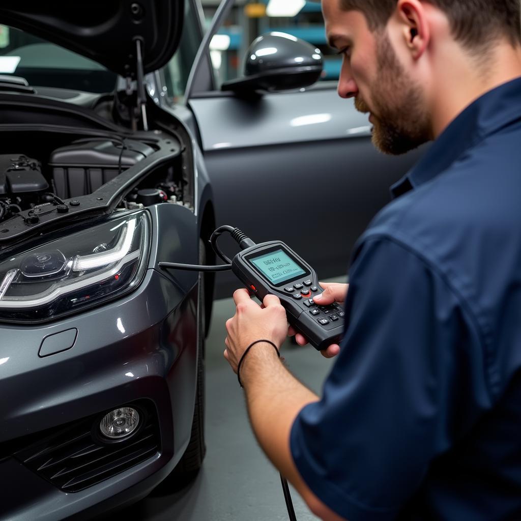 Mechanic Performing a Car Diagnostic Test