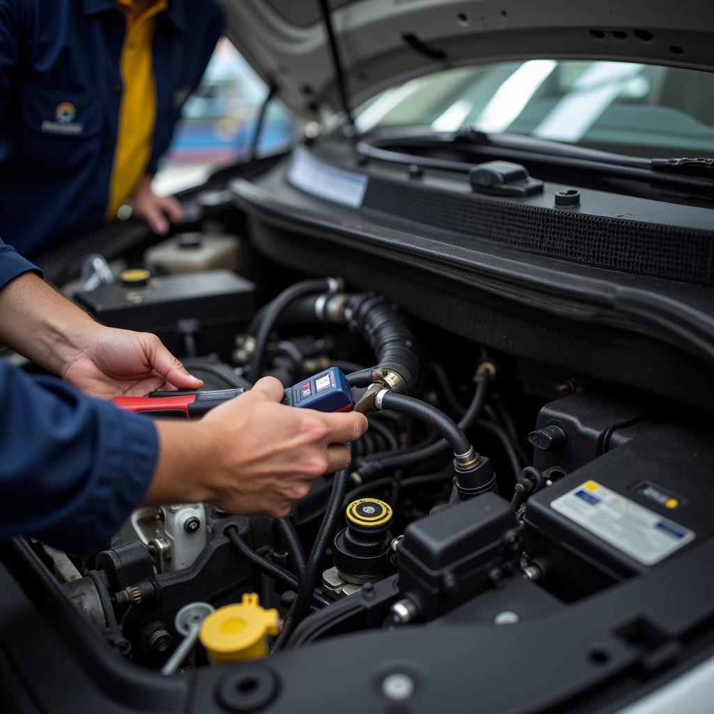 Mechanic working under the hood of a car