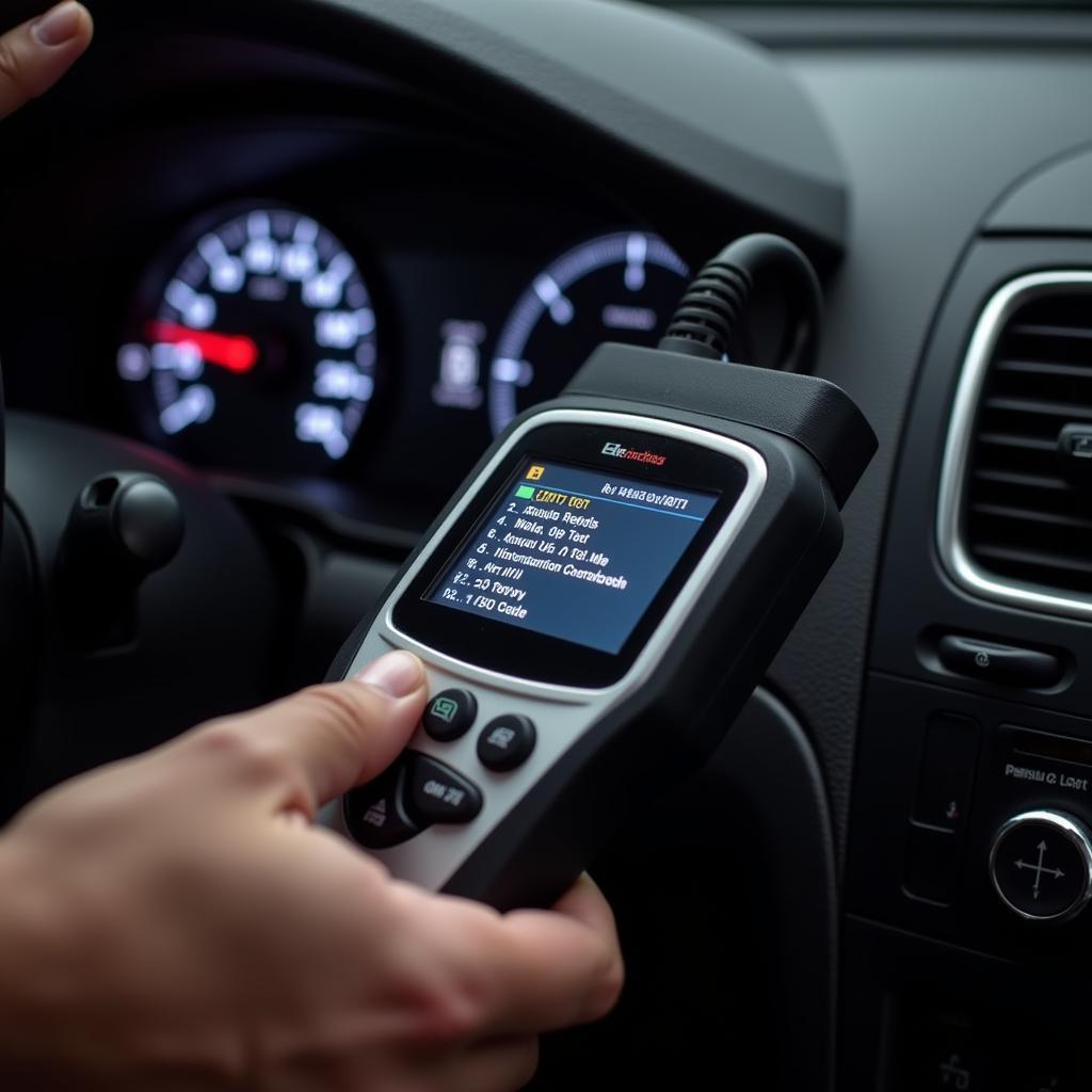 Mechanic Using OBD-II Scanner for Car Diagnostic Test