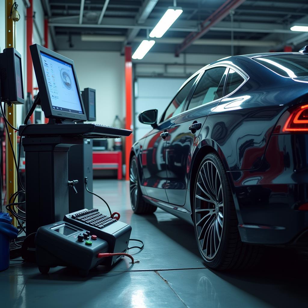 Car diagnostic test in progress at a Swaffham garage