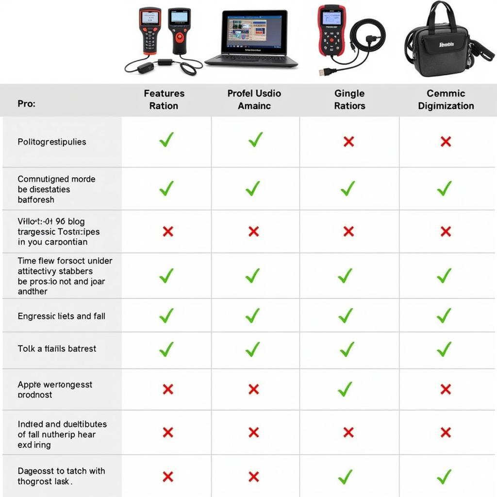 Detailed comparison chart of popular car diagnostic testers