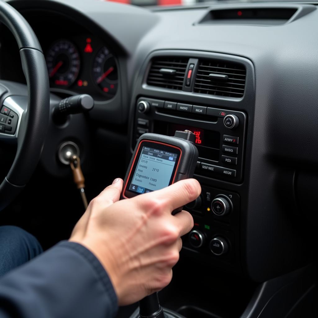 Car Diagnostic Tool Connected to OBD Port