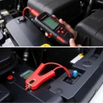 Car Diagnostic Tool Connected to Vehicle Battery