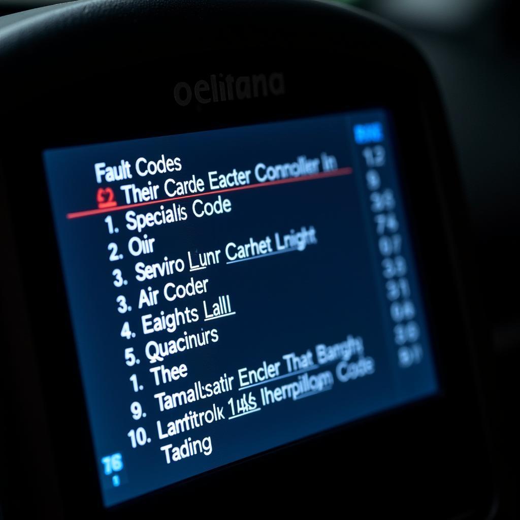 Close-up of a car diagnostic tool displaying aircon fault codes