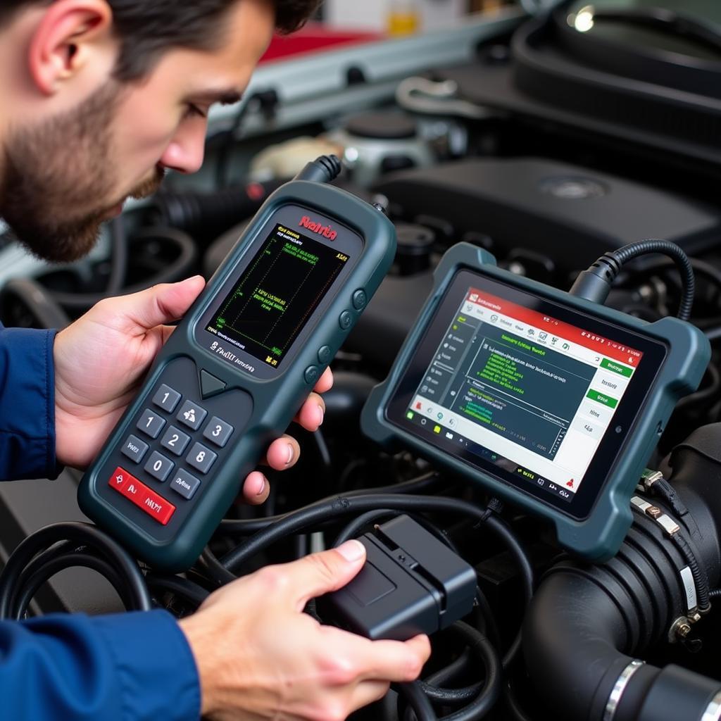 Mechanic Using a Car Diagnostic Tool