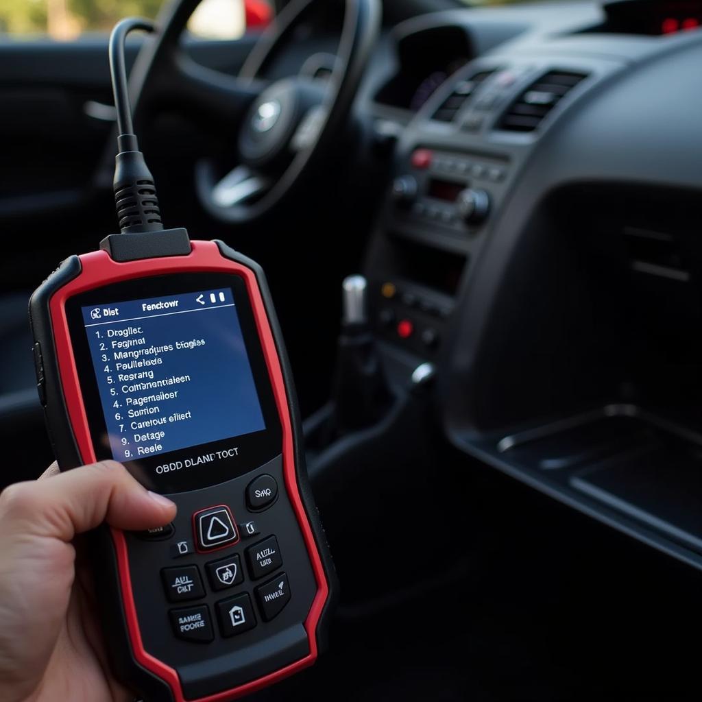 Car Diagnostic Tool Connected to a Car's OBD-II Port