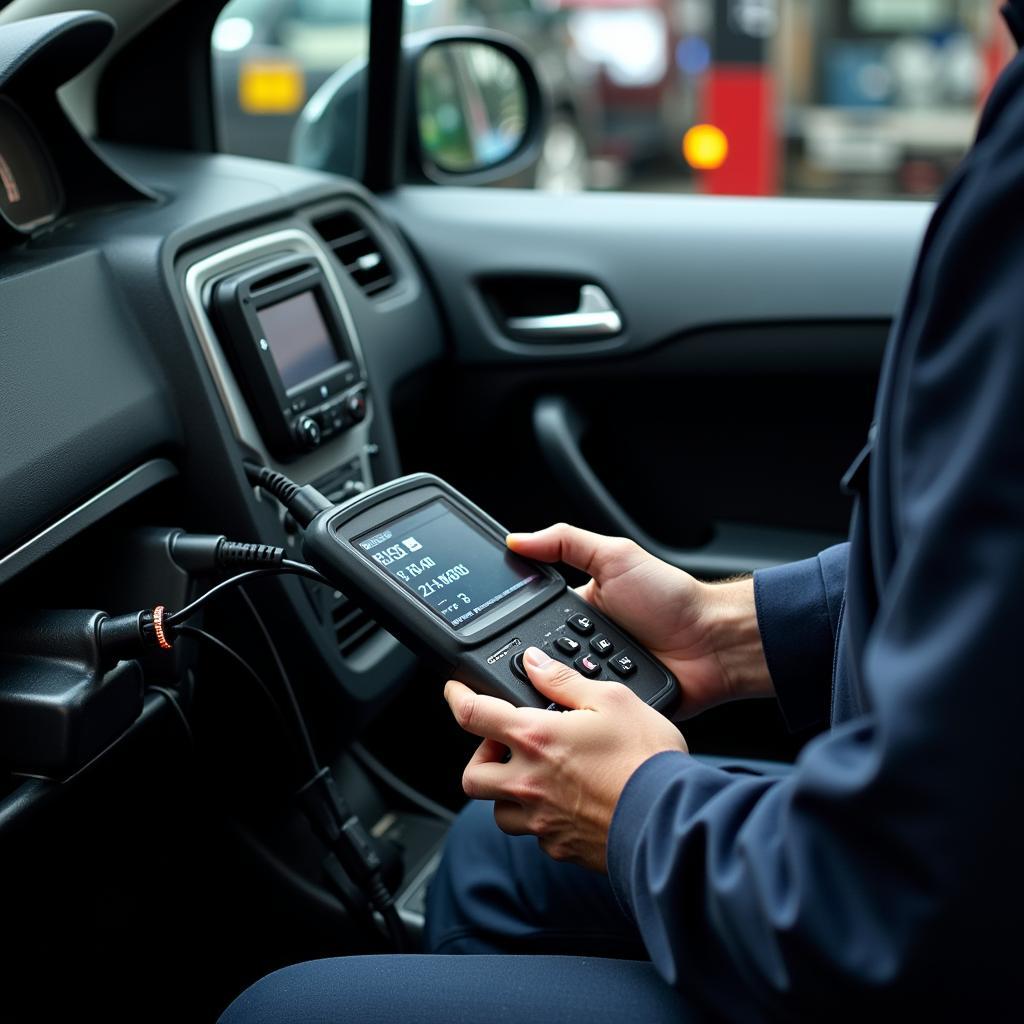 Car Diagnostic Tool in Use at a Belfast Garage