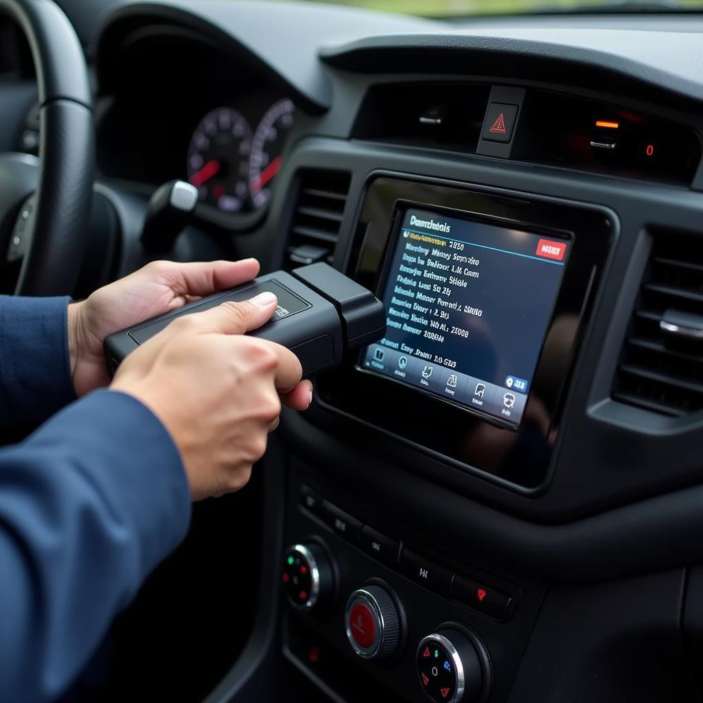 Close-up of a car diagnostic tool in use in Sheffield