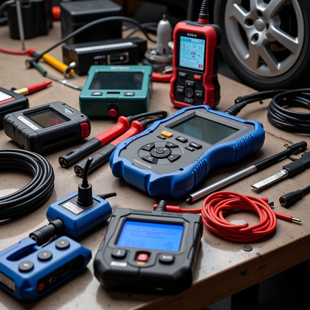 A collection of professional car diagnostic tools