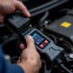 Mechanic using car diagnostic tools