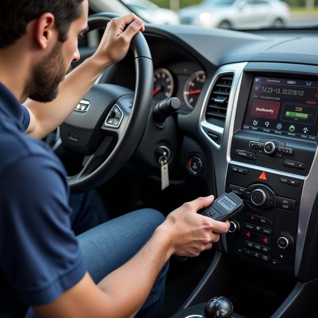 Mechanic using diagnostic tools