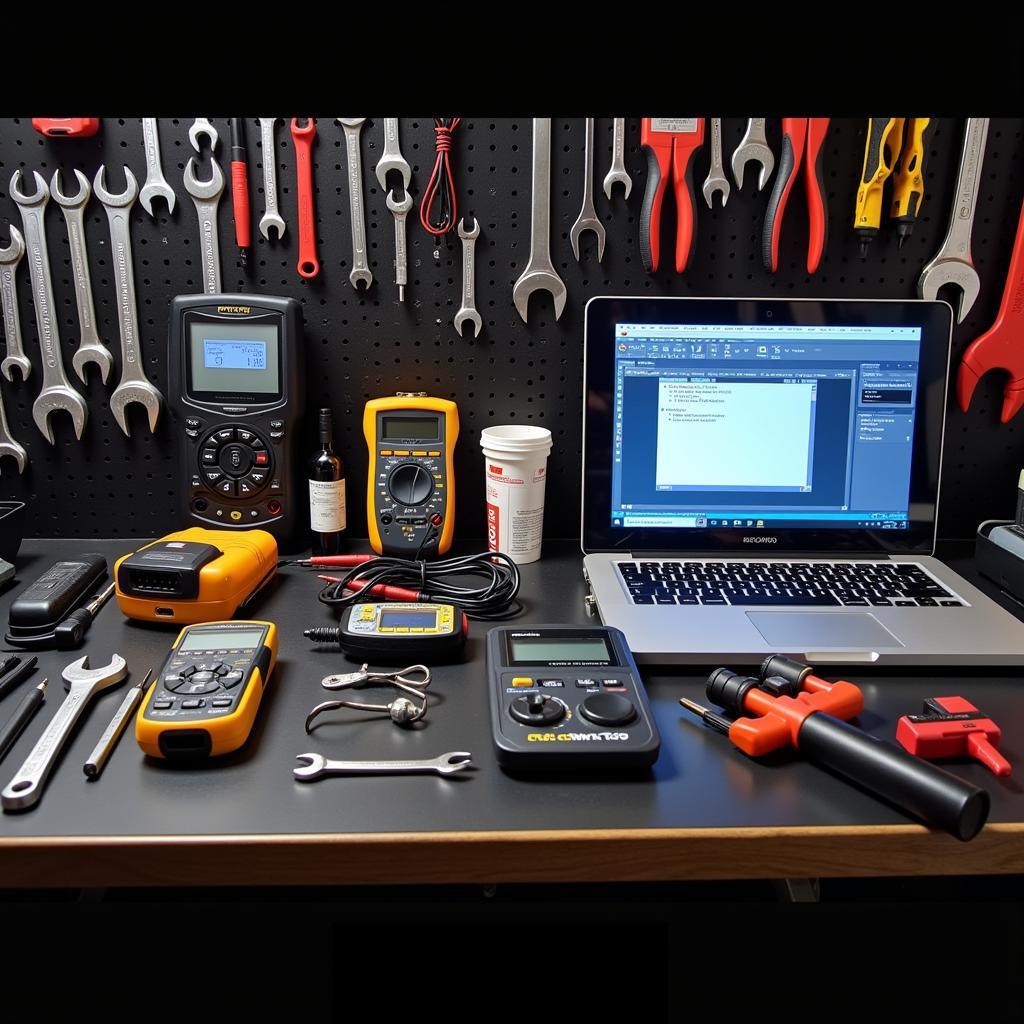 Assortment of tools used for car diagnostics