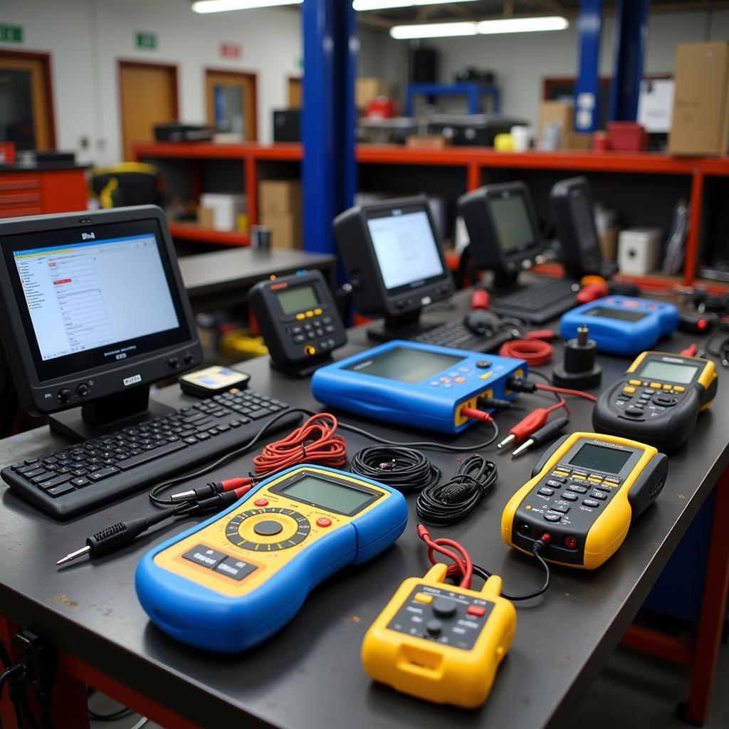 Various car diagnostic tools used in a Birmingham garage