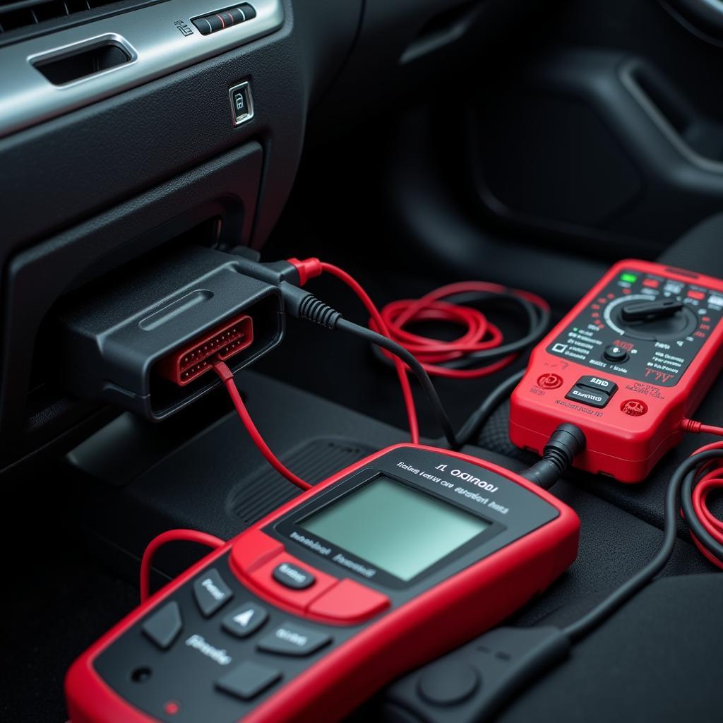 Car Diagnostic Tools Connected to a Vehicle