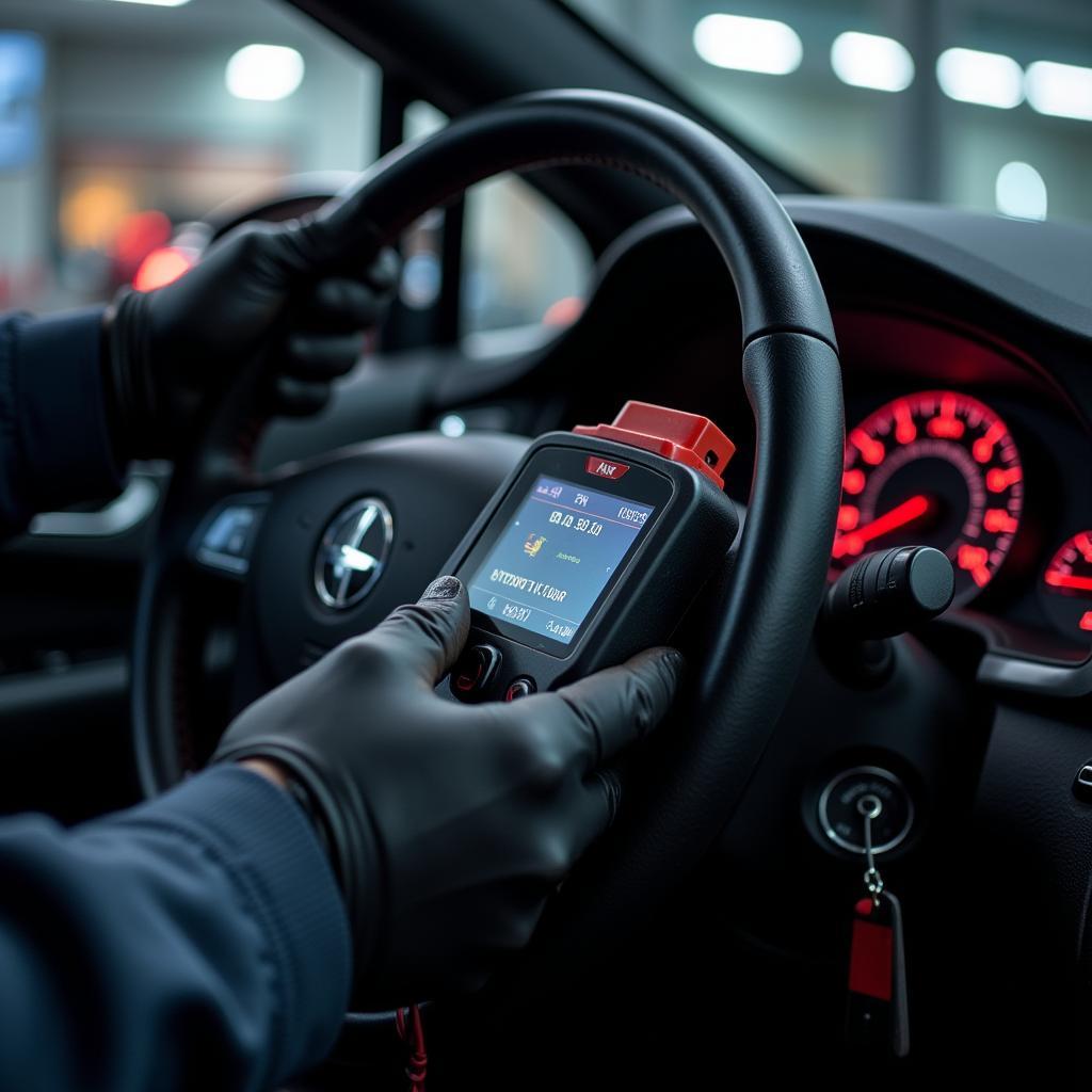 Technician Using Car Diagnostic Tools