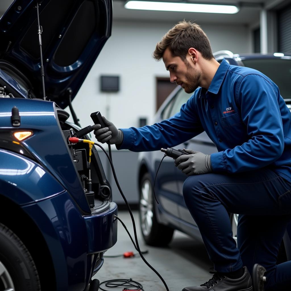 Car diagnostic tools plugged into a vehicle's computer system