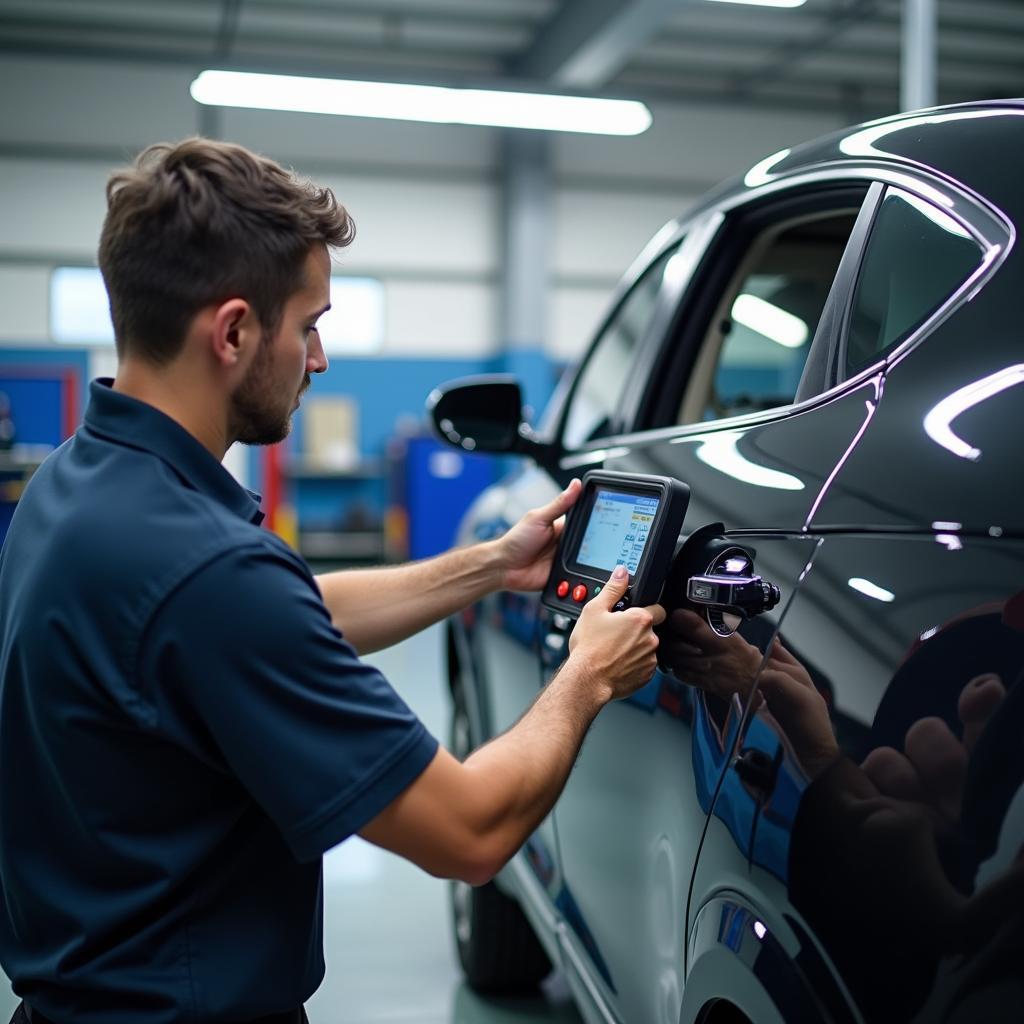 Modern Car Diagnostic Tools in a Garage