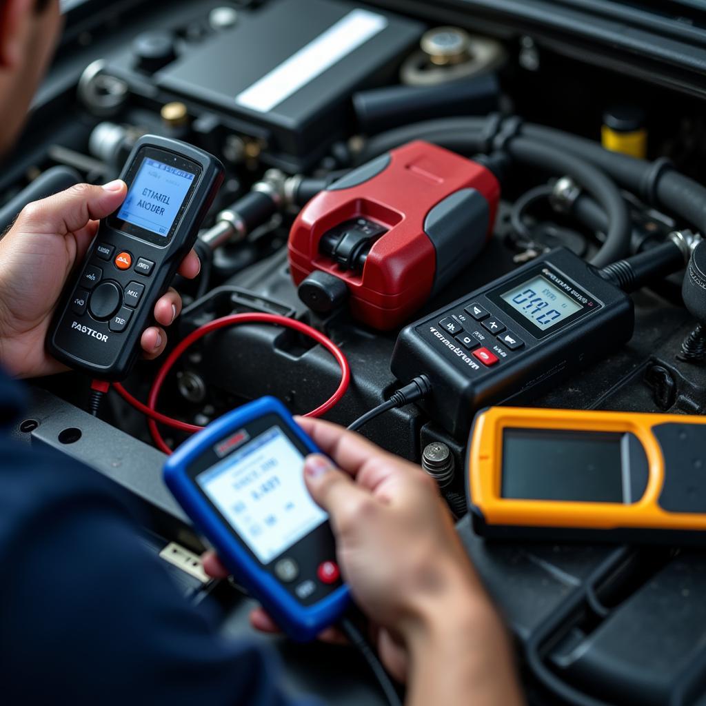 Car diagnostic tools being used by a mechanic in Nottingham