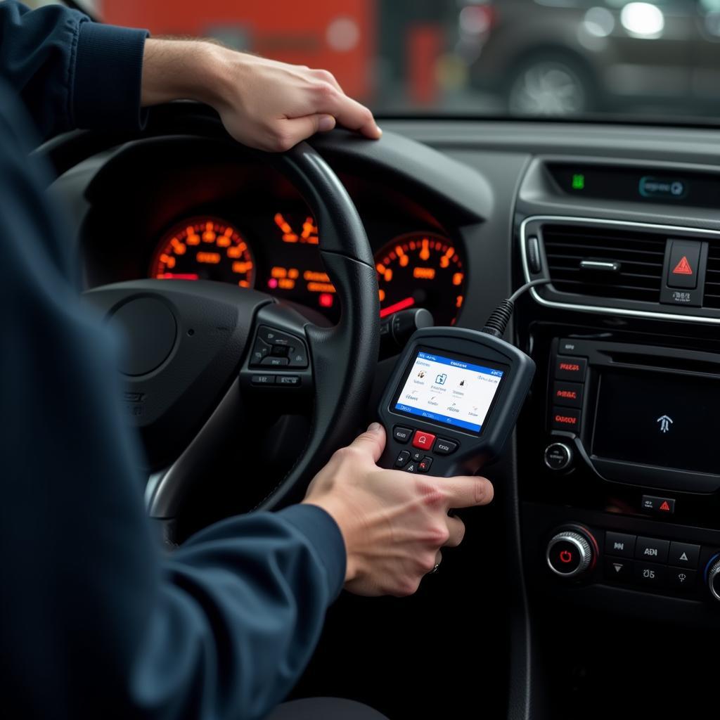 Car diagnostic tools connected to a vehicle