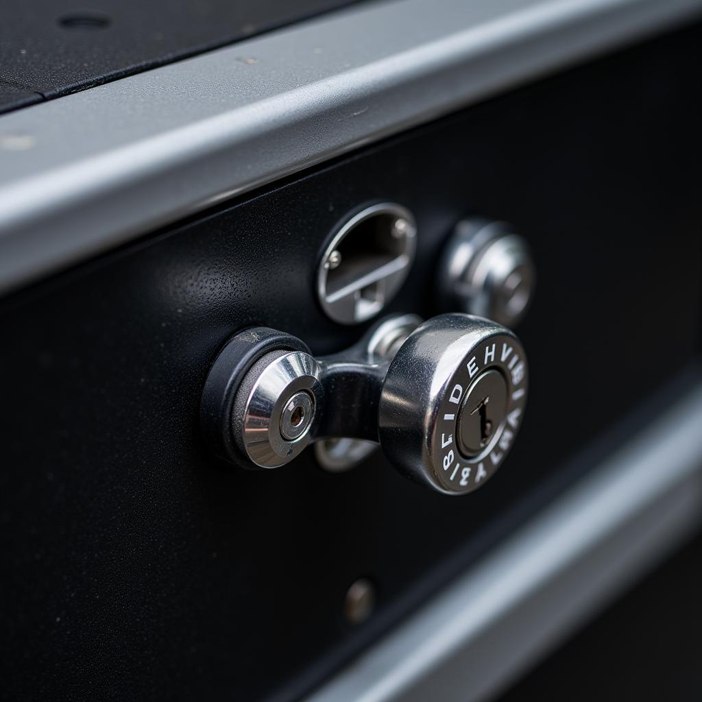 Close-up of a lock on a car diagnostic trolley