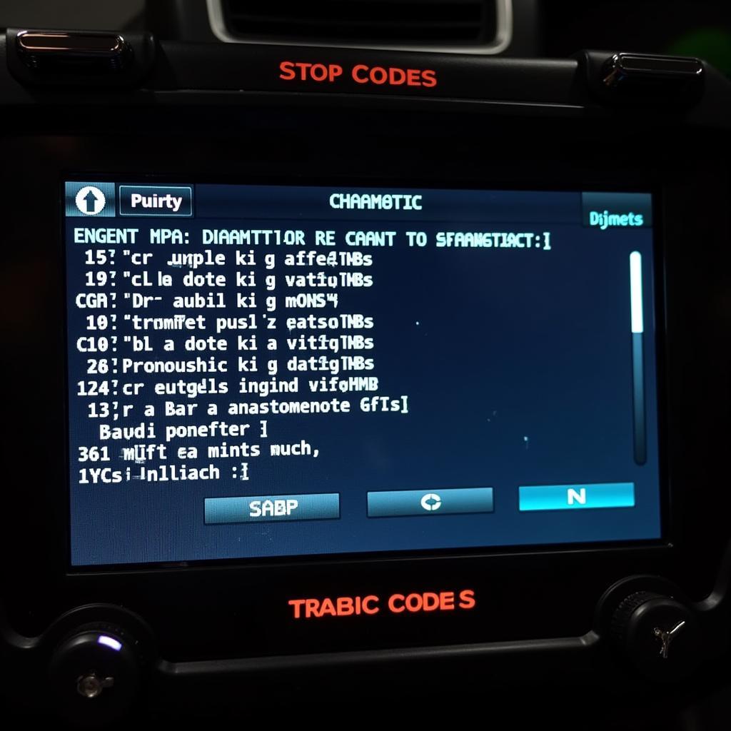 Car diagnostic trouble codes displayed on a scanner