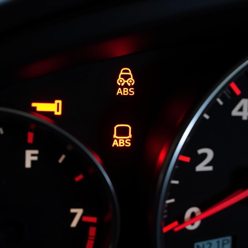 Dashboard warning lights on a car