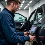 Modern car diagnostic equipment in an Adelaide garage