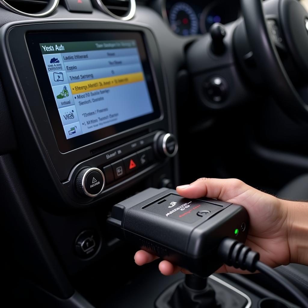 Car Diagnostics Tool Connected to Audio System