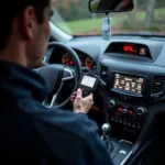 Car diagnostics equipment in use on a vehicle in Bletchley